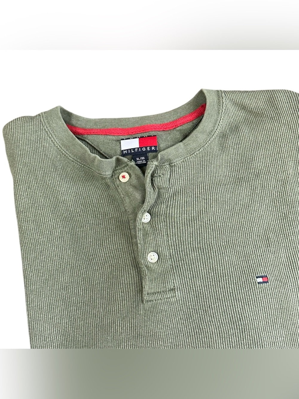 Tommy Hilfiger Men’s Ribbed Thermal Henley Long Sleeve Shirt Olive Green XL